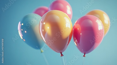 Colorful bunch of birthday balloons in flight for a festive setting 3D illustration 3D rendering photo