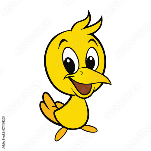 A cheerful yellow bird mascot logo with vibrant feathers, a friendly smile, and a playful pose, symbolizing energy, joy, and optimism for your brand or event.