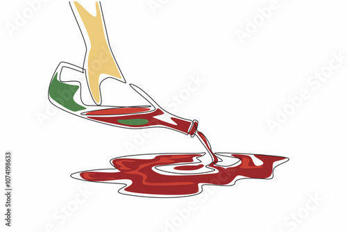 Single line drawing of people throw alcohol from bottles onto the floor. Dry January campaign for poster, advertising, banner, flyer, greeting card