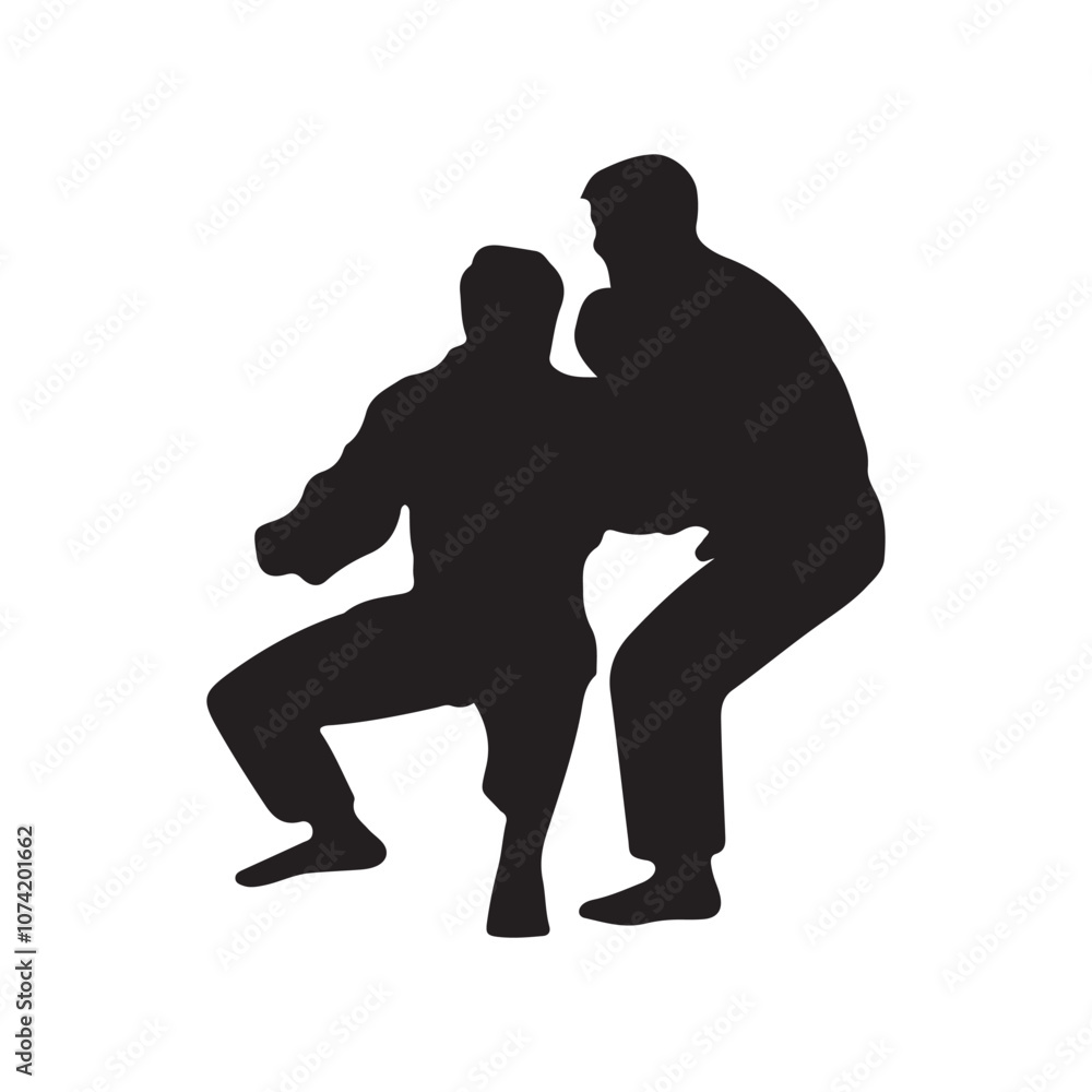 Silhouette of mix martial arts, Kungfu, boxing, karate, kick boxing, jujitsu, black silhouettes of people practicing judo. Shadows of the fighting men on a white background. Martial arts illustrations Silhouette of mix martial arts, Kungfu, boxing, karate, kick boxing, jujitsu, black silhouettes of people practicing judo. Shadows of the fighting men on a white background. Martial arts illustrations