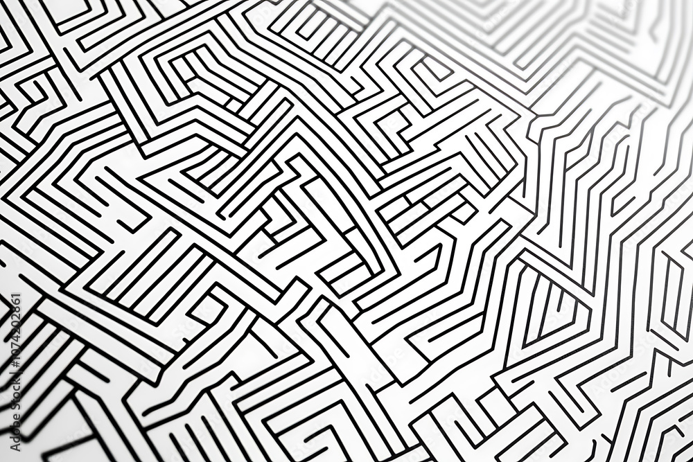 Intricate black and white maze pattern with winding lines, creating an abstract geometric background. Ideal for design projects, textures, and visual concepts.
Intricate black and white maze pattern with winding lines, creating an abstract geometric background. Ideal for design projects, textures, and visual concepts.
