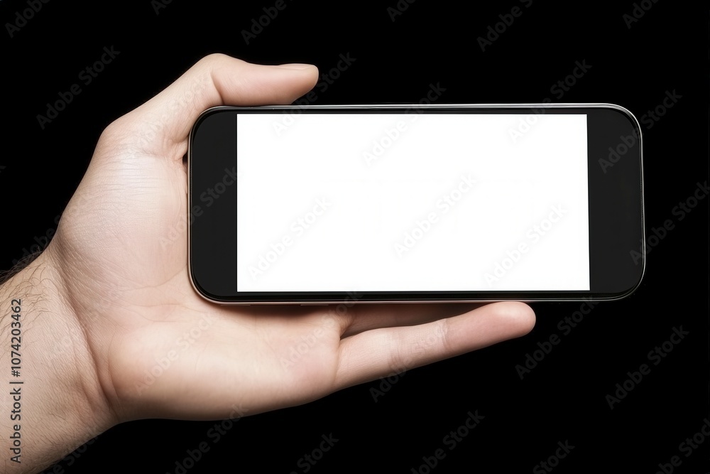 Hand Holding Smartphone with Blank Screen on White Background Hand Holding Smartphone with Blank Screen on White Background