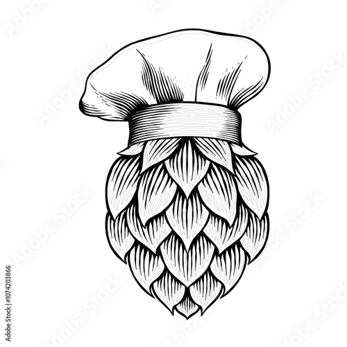 hand drawn illustration of hops wearing a chef's hat