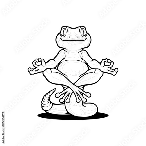 hand drawn illustration of a gecko meditating