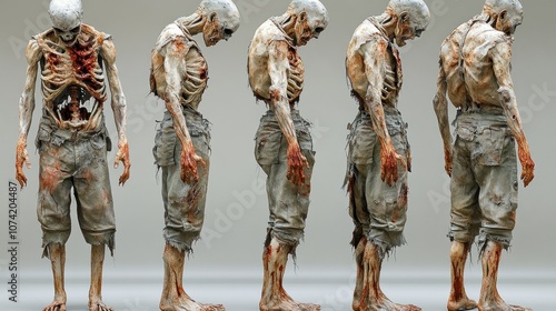 A detailed 3D model of a zombie with visible skeletal structure.