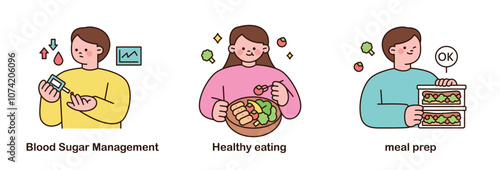 People who take care of themselves for a healthy lifestyle. Diabetes check, healthy eating, meal prep.