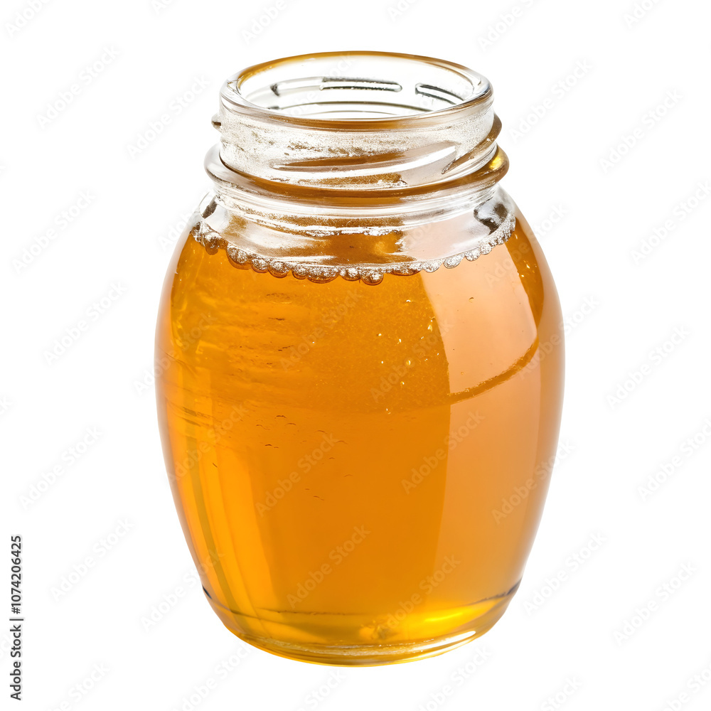 Honey isolated on white or transparent background. Jar with honey and honey dipper with drop of honey Honey isolated on white or transparent background. Jar with honey and honey dipper with drop of honey