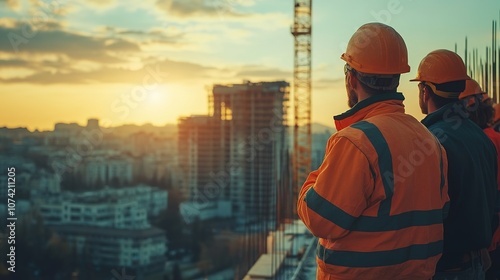 engineer leading a construction team, fostering teamwork as they coordinate tasks and progress on the building site