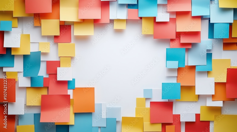 Bright and Colorful Sticky Notes Surrounding a Blank Center Space Ideal for Creative Design or Office Organization Projects