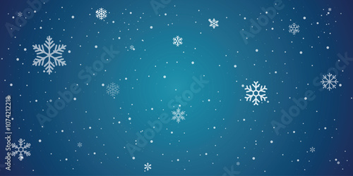 Magical heavy snow flakes backdrop. Snowstorm speck ice particles. Snowfall sky white teal blue wallpaper. Rime snowflakes. Snow hurricane landscape, snowflakes on dark blue