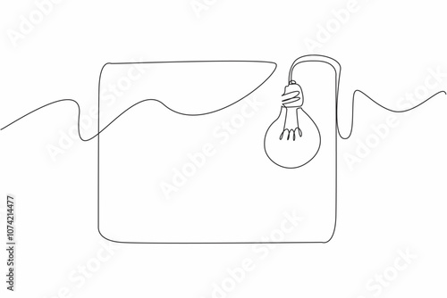 Single continuous line drawing of rectangle with bulb lamp hanging on the corner. National Trivia Day. Template for poster, banner, greeting card, with text copy space. Vector art illustration design
