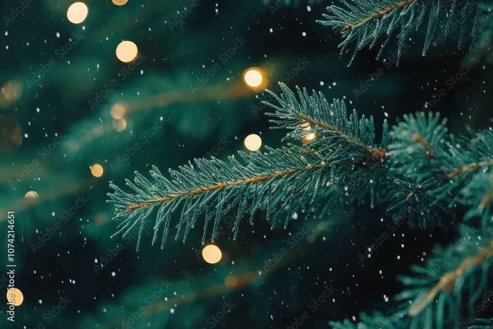 Close-up of a Christmas tree with lights, green pine branches, high resolution Close-up of a Christmas tree with lights, green pine branches, high resolution