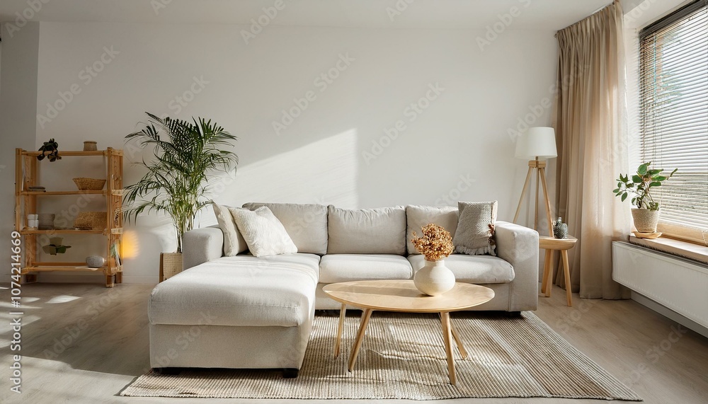 Ai Generate Minimalist interior design of living room with sofa and table Ai Generate Minimalist interior design of living room with sofa and table