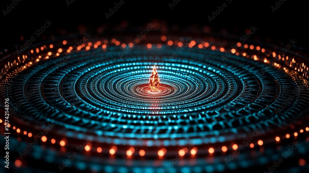 Fototapeta premium Abstract Teal Orange Circular Light Ripple Background