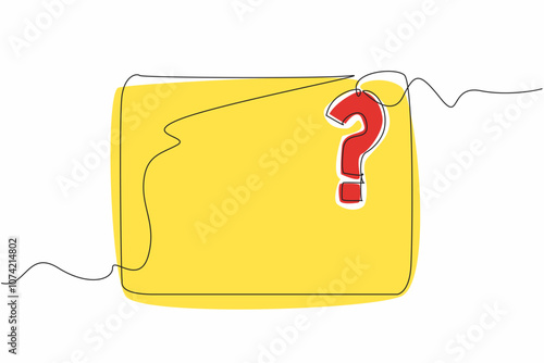 National Trivia Day. One single line drawing of rectangle with question mark hanging. Challenge a trivia contest, host one at home or attend a trivia night. Celebrate annual event. Vector illustration
