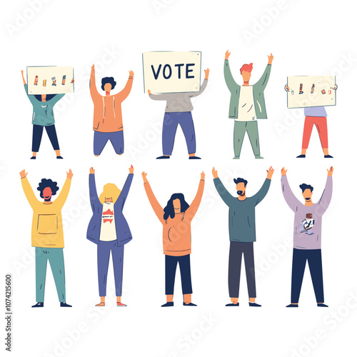 Group of People Holding Vote Signs in Unity