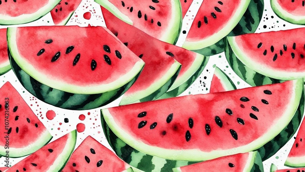 Colorful watermelon pattern with juicy slices and vibrant splashes Colorful watermelon pattern with juicy slices and vibrant splashes