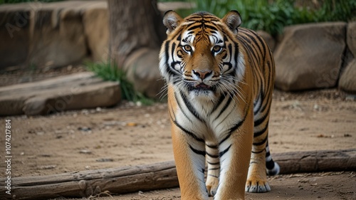 Beautiful tiger with lush green habitat background