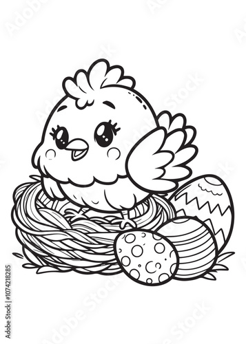 Coloring page design education bird in the nest