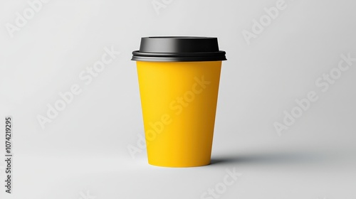 Realistic Mockup of a Yellow Takeaway Coffee Cup with Black Lid, Perfect for Web Design Projects and Stock Photography, Ideal for Branding and Advertising Use photo