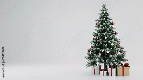 Christmas Tree with Presents Isolated on White Background - a festive and heartwarming visual. The Christmas tree with presents isolated on the white background creates a cheerful and inviting look.  photo