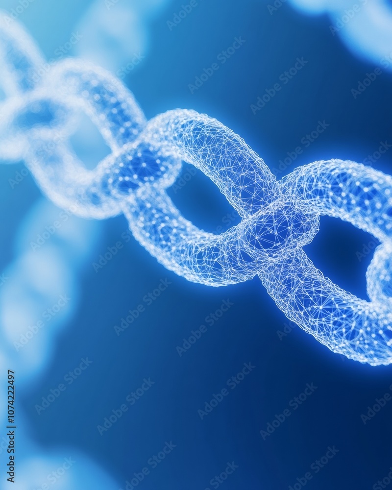 Futuristic Blockchain Network Glowing Digital Chains and Nodes in Blue High-Tech Atmosphere Futuristic Blockchain Network Glowing Digital Chains and Nodes in Blue High-Tech Atmosphere