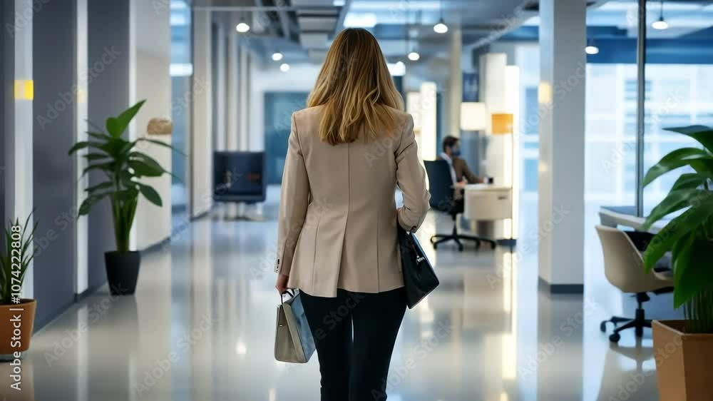 Professional Woman Walking through Modern Office Professional Woman Walking through Modern Office