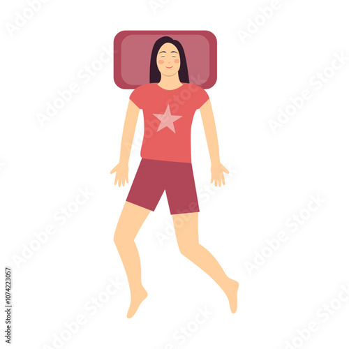 Girl Sleeping Position on the Pillow. Flat Cartoon Vector Illustration.