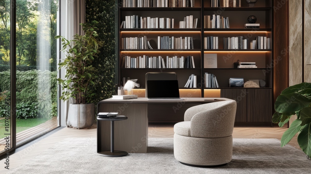 A study space filled with books, a laptop, and a comfortable chair, designed for efficient studying, showing how organizing the study area can enhance concentration and productivity A study space filled with books, a laptop, and a comfortable chair, designed for efficient studying, showing how organizing the study area can enhance concentration and productivity