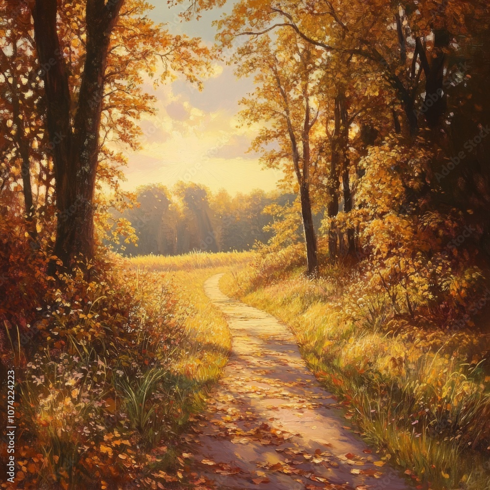 Winding Path Through Autumnal Forest Winding Path Through Autumnal Forest