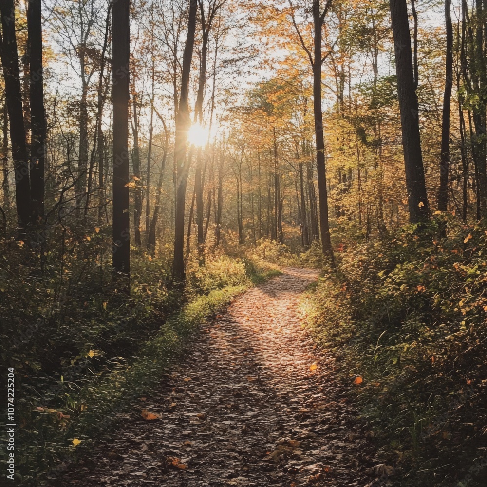 A Sunlit Path Through a Forest of Trees and Undergrowth A Sunlit Path Through a Forest of Trees and Undergrowth