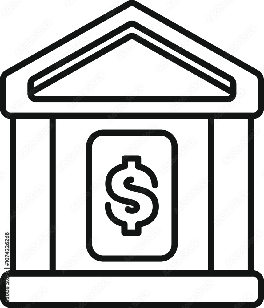 Simple line icon representing a bank building with a dollar sign, symbolizing finance, investment, and economic stability Simple line icon representing a bank building with a dollar sign, symbolizing finance, investment, and economic stability