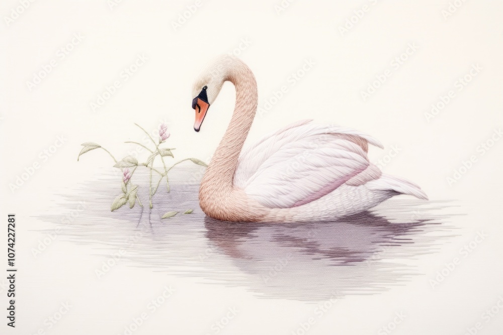 Obraz premium Embroidery of swan animal bird spoonbill.