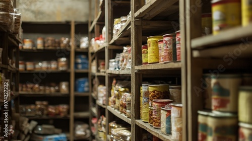 A warehouse storing emergency food supplies for disaster relief.