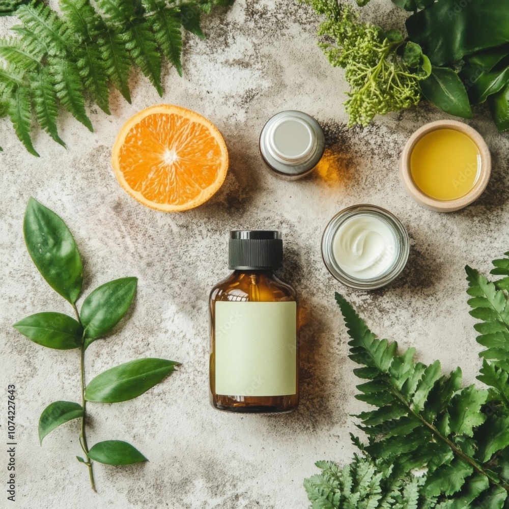 Natural Beauty Products with Orange and Greenery Natural Beauty Products with Orange and Greenery