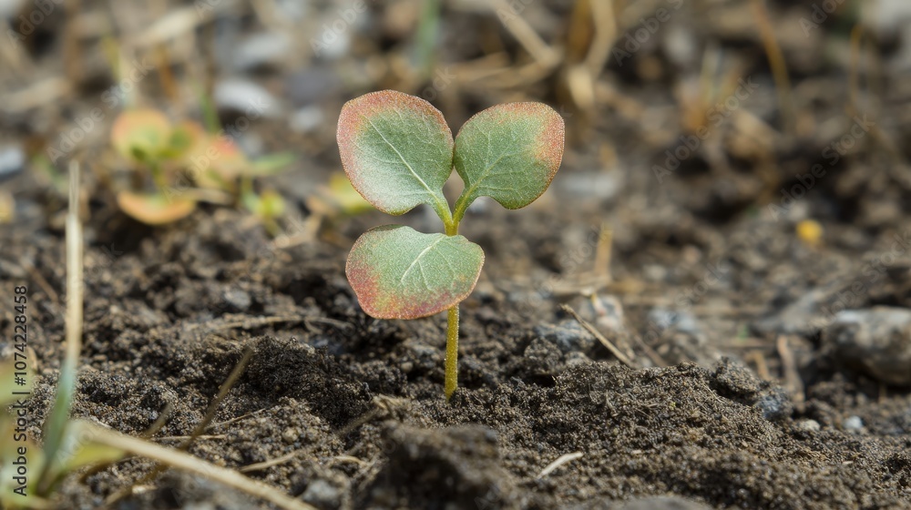 A young seedling breaking through the soil, showing the resilience and strength of new life starting from a tiny seed A young seedling breaking through the soil, showing the resilience and strength of new life starting from a tiny seed