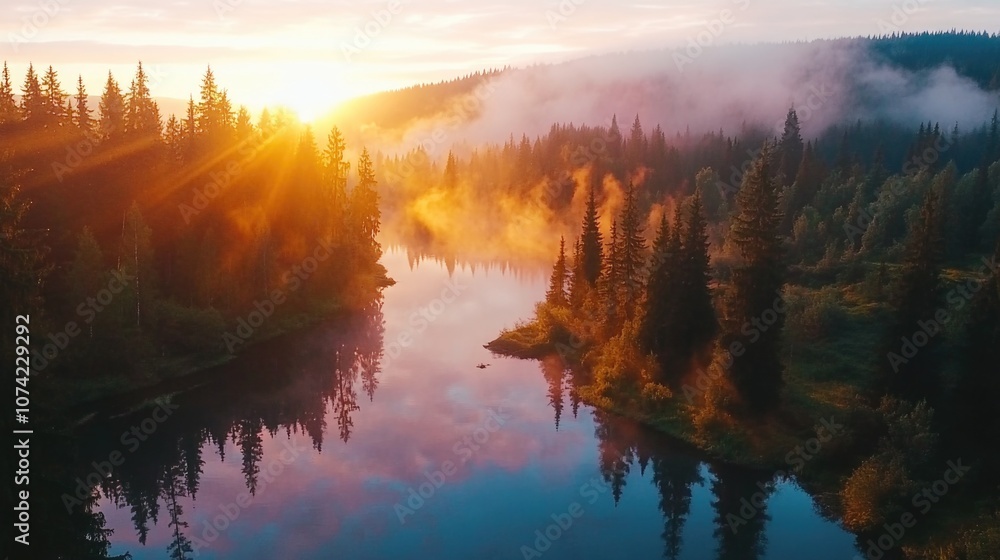 Fototapeta premium Finnish flag concept through chaos and serenity in scenic landscape