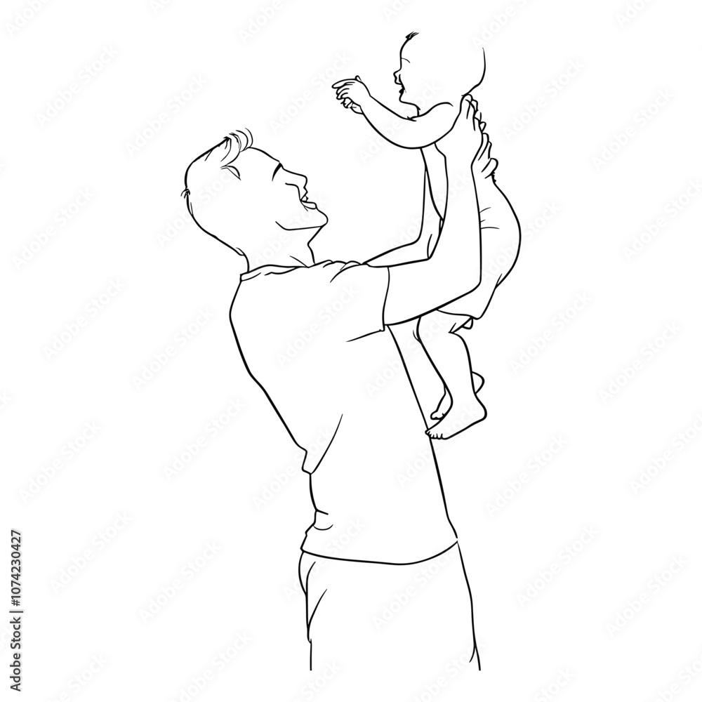 Man Drinking with Head Tilted Back in Line Art Illustration Man Drinking with Head Tilted Back in Line Art Illustration
