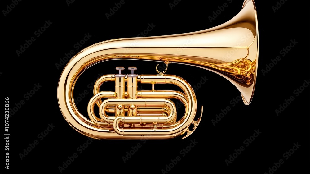 Obraz premium Golden Trumpet Musical Instrument Isolated on Black Background