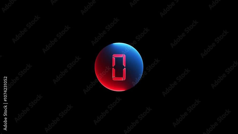 Neon countdown animation on black background. 5 to 0 counting down seconds Neon countdown animation on black background. 5 to 0 counting down seconds