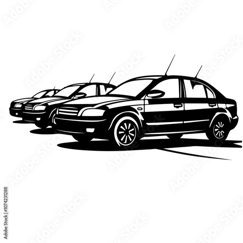 Three black cars side by side Vector Logo