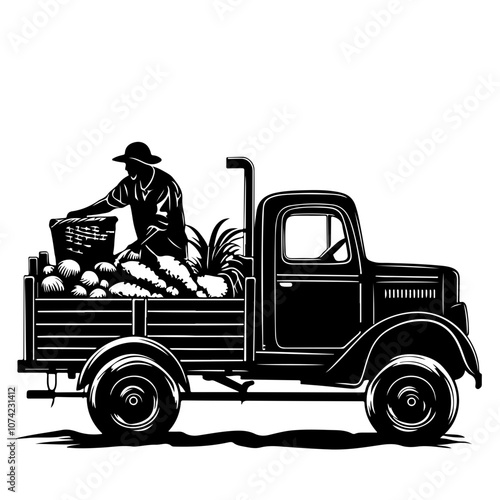 Truck loaded with produce Vector Logo