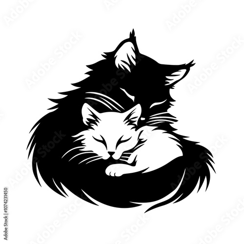 Two cats sleeping together Vector Logo