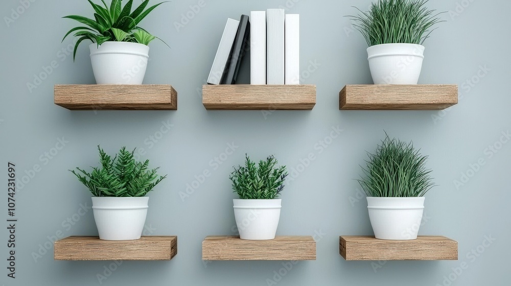 Modern Wooden Shelves with Plants and Books Home Decor Interior Design Modern Wooden Shelves with Plants and Books Home Decor Interior Design