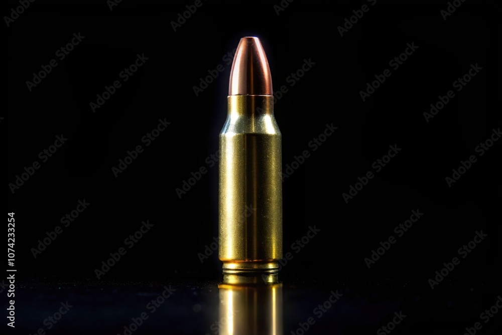 Bullet reflecting shadow on dark background with leading lines Bullet reflecting shadow on dark background with leading lines