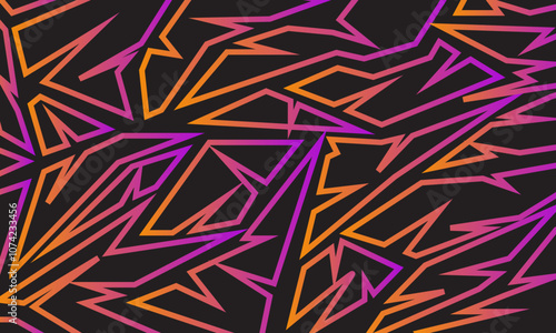 Abstract geometric pattern with sharp lines in pink and orange on a black background.