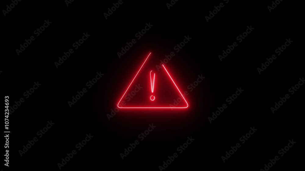 Neon warning attention icon animation. Neon warning attention icon animation.