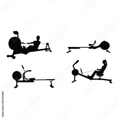 Workout Machine Icon , Rowing machine Gym Workout Vector Silhouette