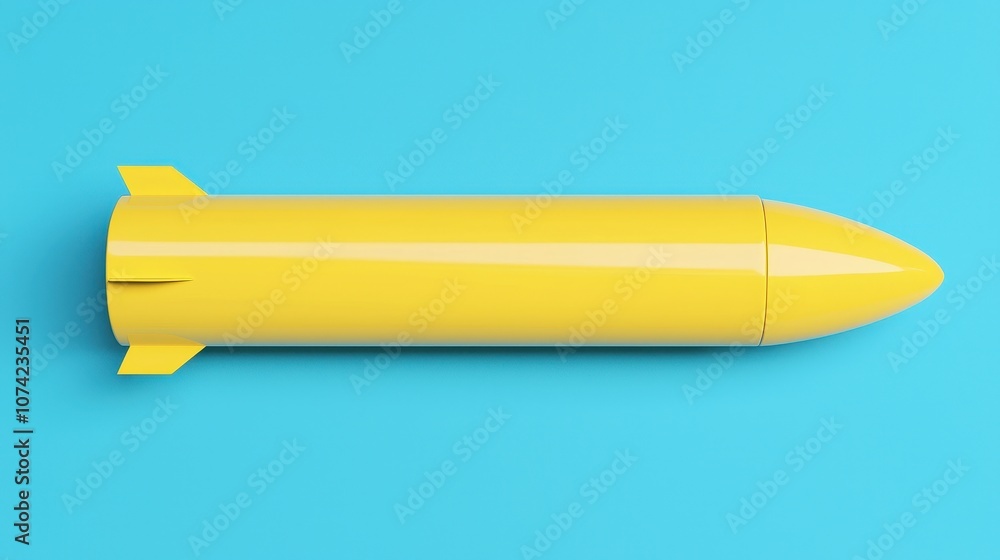 Yellow Rocket Ship 3D Illustration Minimalist Design Blue Background Space Travel Fut Yellow Rocket Ship 3D Illustration Minimalist Design Blue Background Space Travel Fut