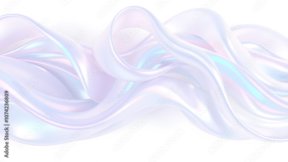 Iridescent, ribbon-like waves in pastel pinks and blues, with a holographic shine that gives a dreamy, futuristic touch Iridescent, ribbon-like waves in pastel pinks and blues, with a holographic shine that gives a dreamy, futuristic touch